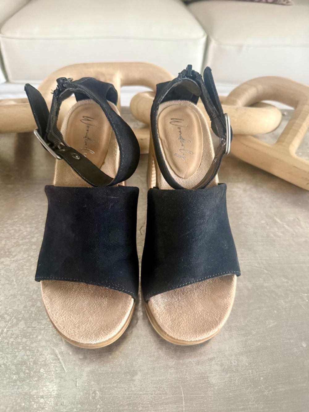 Wonderly Shirah Heel Sandals- Black Suede- 6M